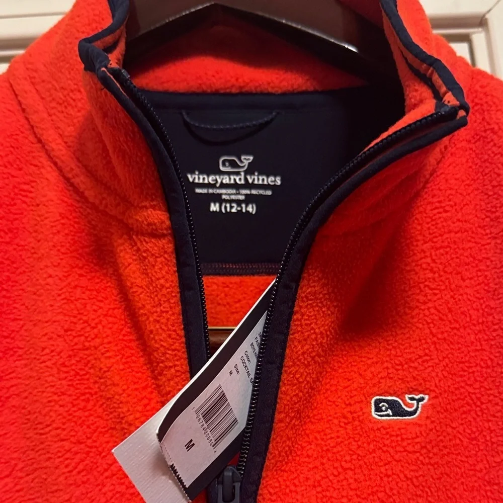 Vineyard Vines Kids Vest in Vibrant Orange with Navy Trim